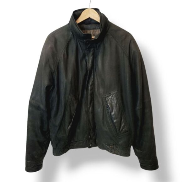 Vintage Hunting Horn Classics Leather Bomber Aviator Jacket In Black Size XL - Picture 1 of 16